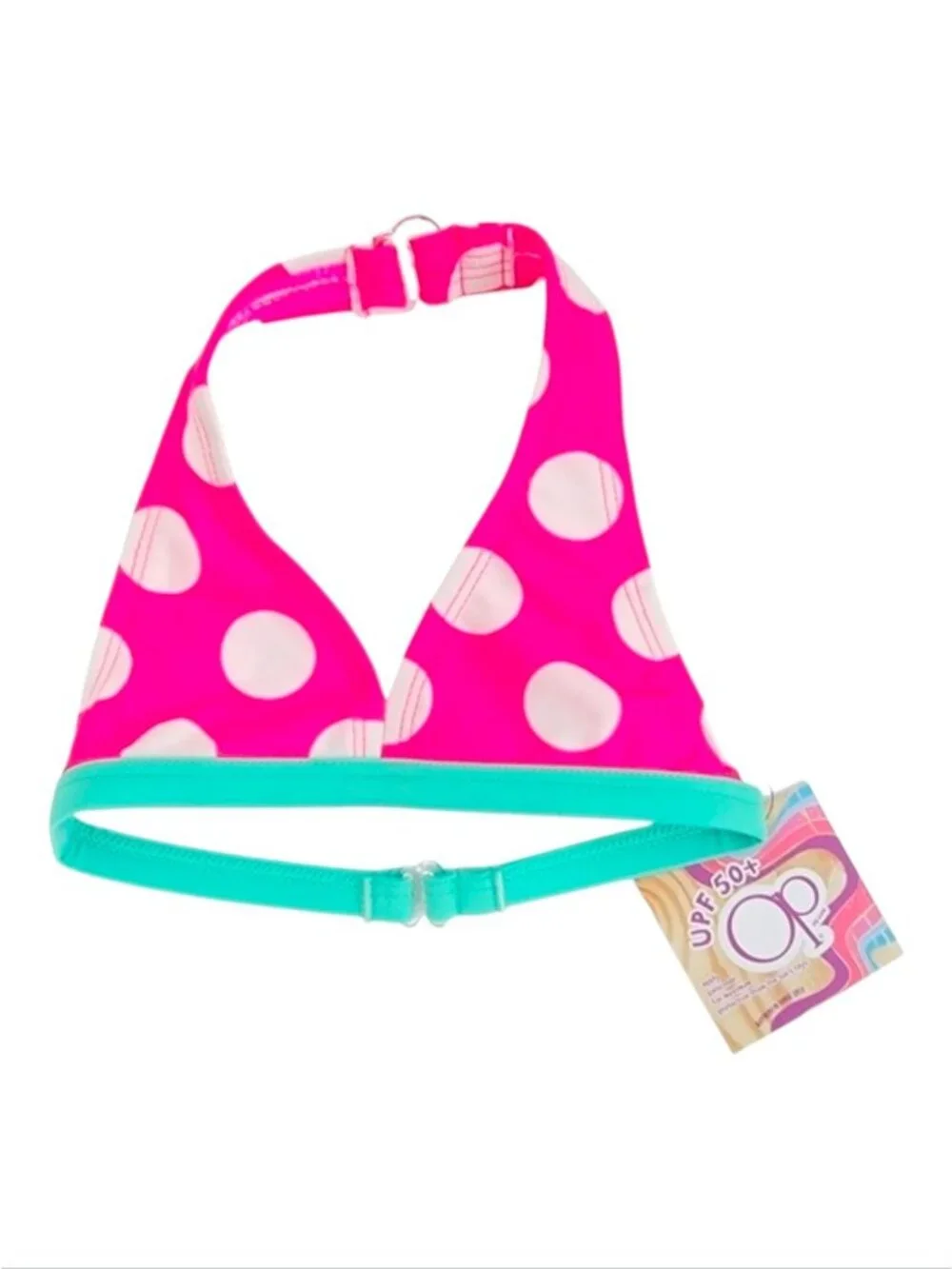 Polka Dot Halter Bikini Set Pink & Aqua Girls Swimwear UPF 50+ Protection